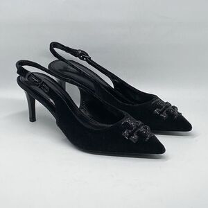 Tory Burch Eleanor Pavé Velvet Slingback Pointed Toe Pump size 6